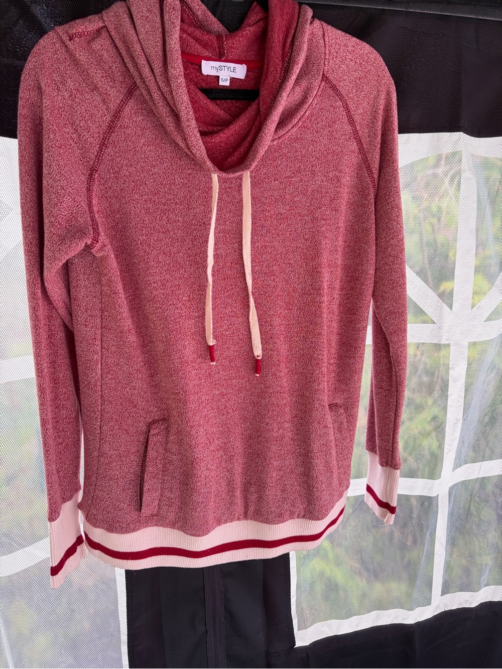 mySTYLE Women's Rose Pullover Hoodie with Striped Hem